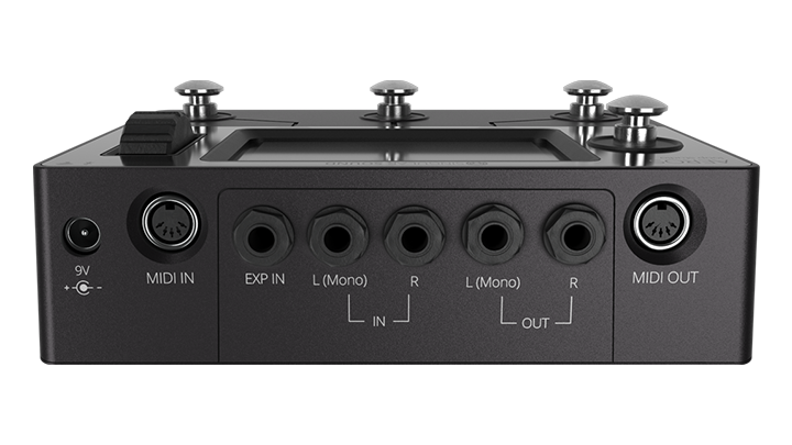 A view from behind the Aeros Loop Studio showing its inputs and outputs