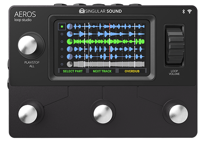 Aerial view of the Aeros Loop Studio showing the high-res screen and color-coded waveforms