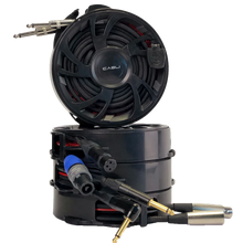 Load image into Gallery viewer, A stack of Cabli&#39;s with a front facing product on top, showing the black outside and red inside.
