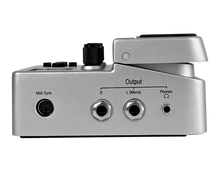 Load image into Gallery viewer, A view of the left side of the BeatBuddy drum machine showing its MIDI Sync input, outputs and headphone jack.
