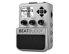 Load image into Gallery viewer, An angled view of the BeatBuddy showing the screen playing the &quot;Sweet Home Alabama&quot; beat.
